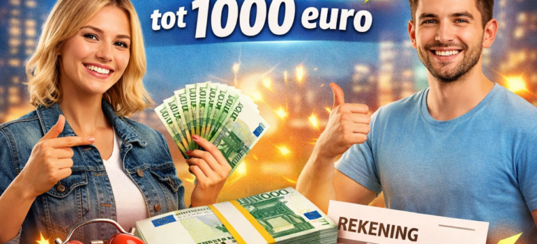 Flitskrediet zonder BKR tot 1000 euro – tevreden man en vrouw met geld, klok en rekeningen, verantwoord lenen