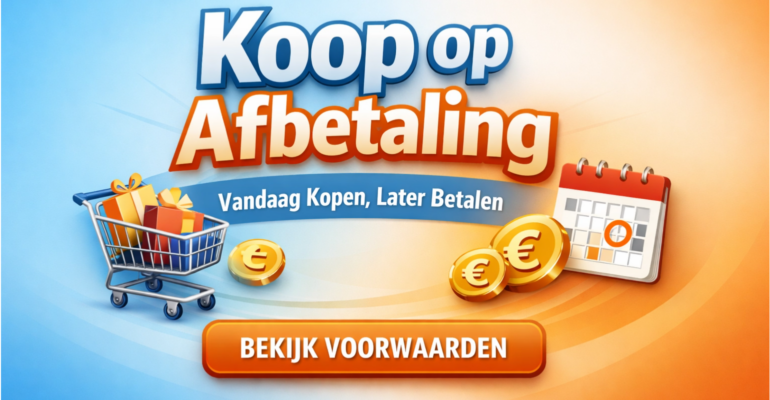 Koop op afbetaling uitgelegd met vandaag kopen en later betalen, inclusief winkelwagen, eurotekens en betaaltermijnen